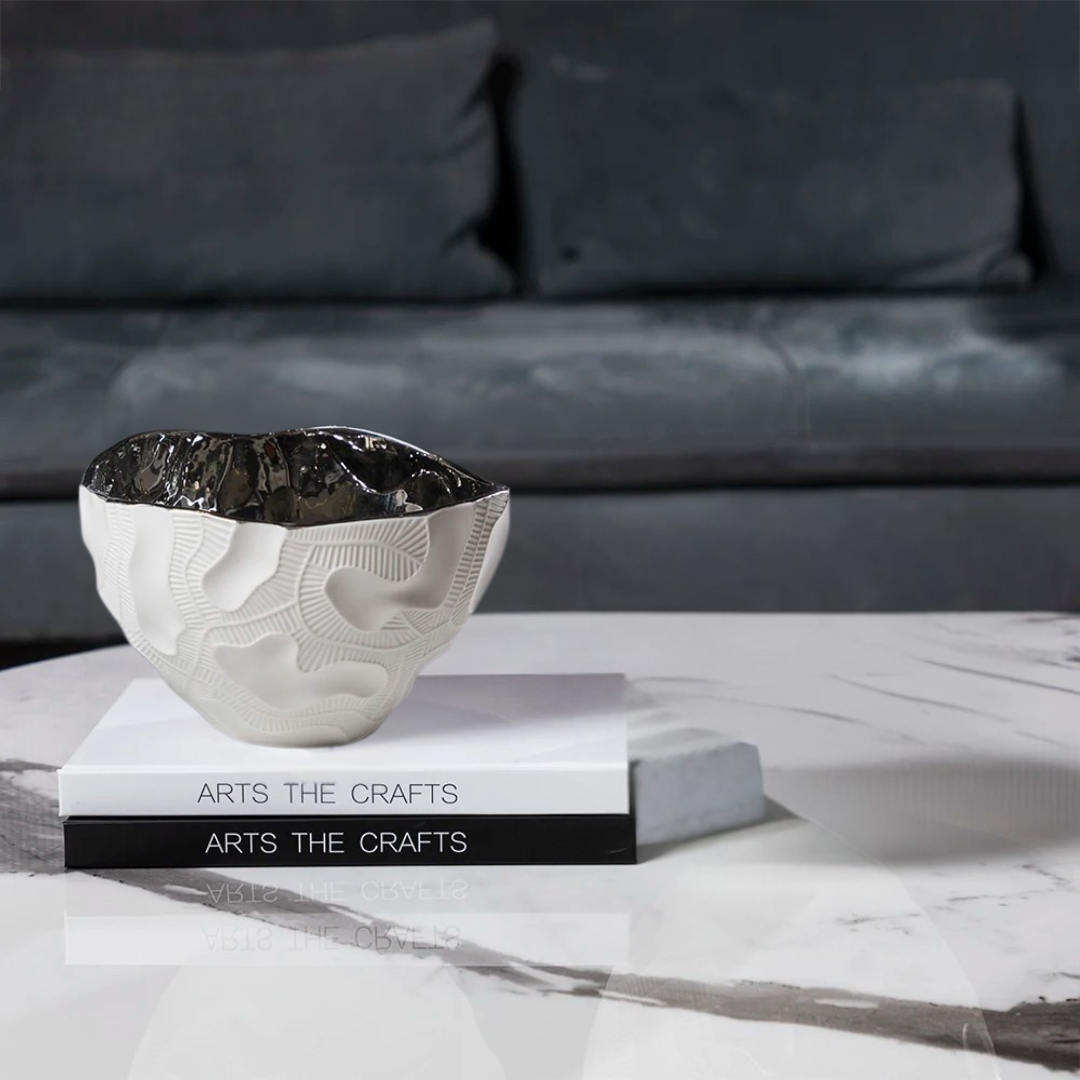 Merlin Living Nordic Matte Ceramic Bowl - Silver Electroplated Luxury Tableware