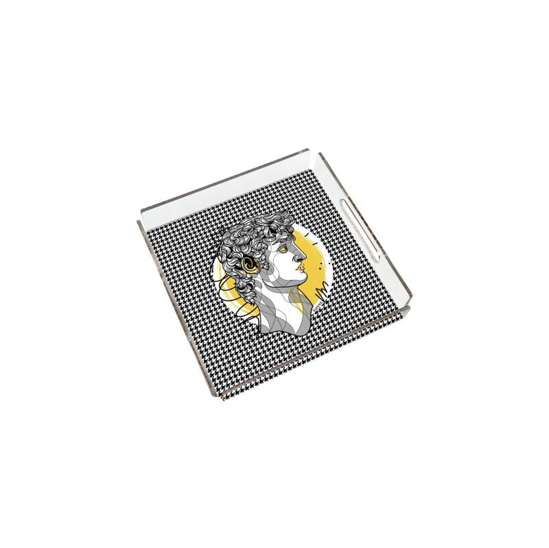 Luxury Plexy Tray - Renaissance David & Monochrome Houndstooth