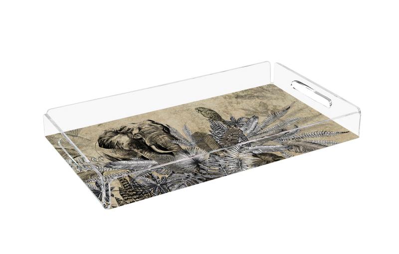 Multicoloured Elephant & Parrot Plexy Tray