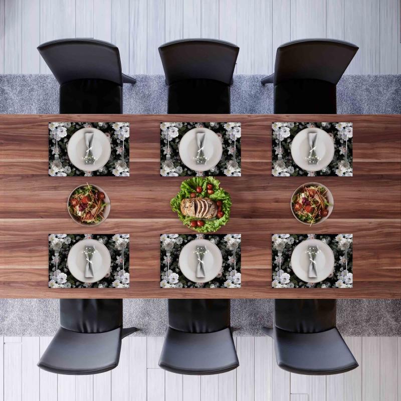 Black Flower Design Placemat Set