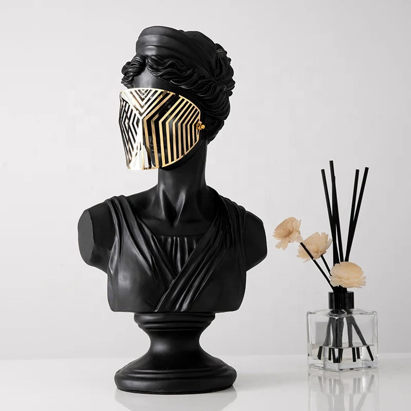 Modern Resin Venus Roman Masked Statue — Elegant Home Decor Sculpture (black & white)
