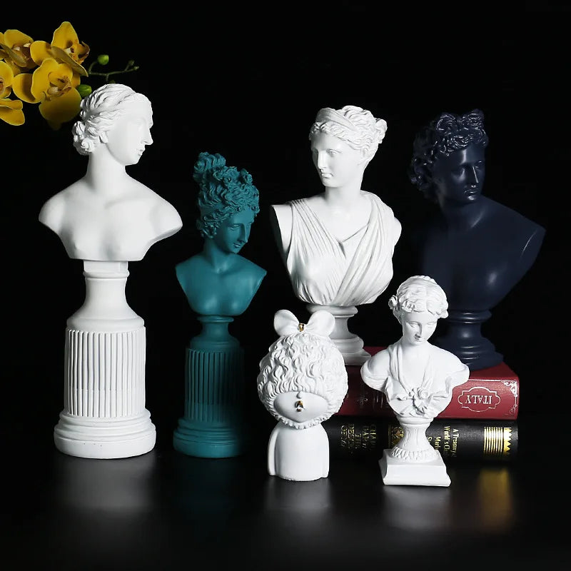 Custom 36cm Resin Greek Goddess Bust Statue — Moutarde / White / Navy / Black Elegant Decor