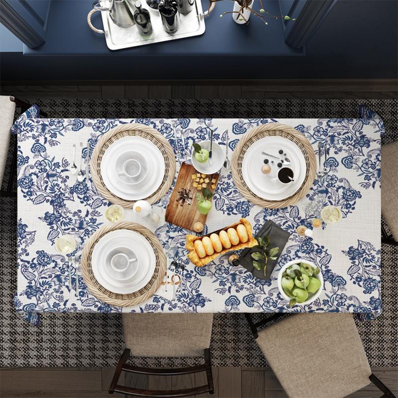 Blue Paisley Fine Linen Table Cloth