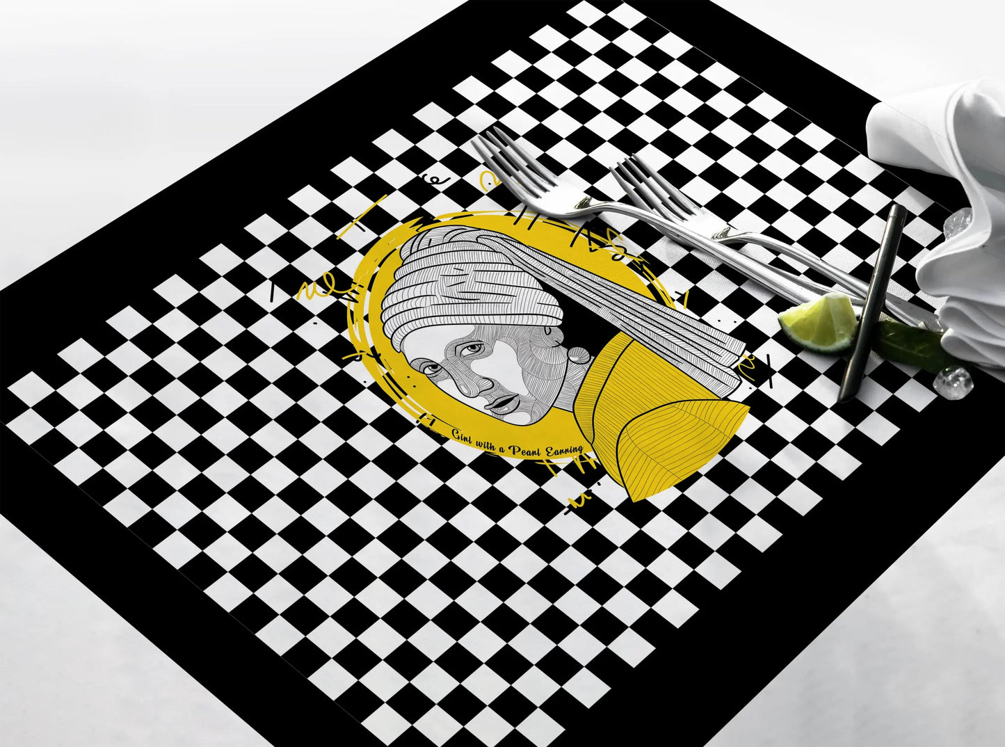 Luxury Fine Linen Placemats - Artistic Icon & Checkered Series
