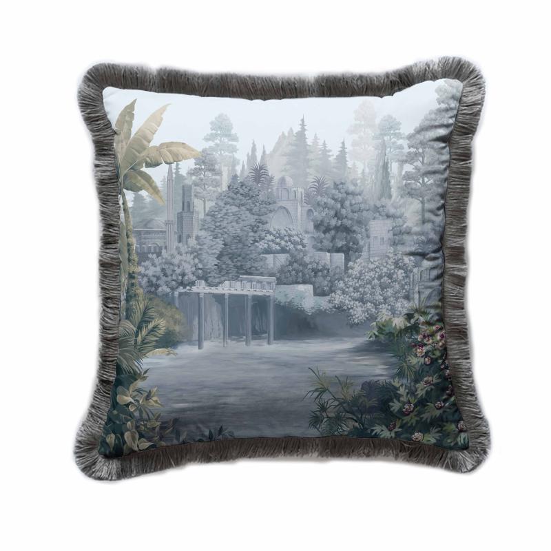 Blue Tree Design Velvet Cushion