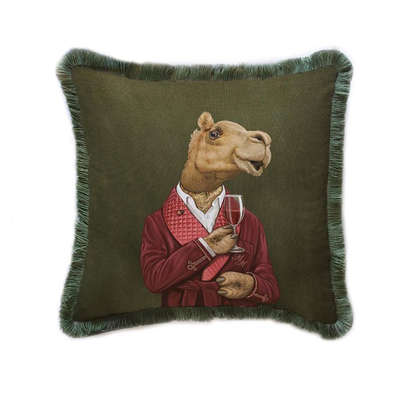 The Distinguished Nomad: Mr. Camel Velvet Cushion