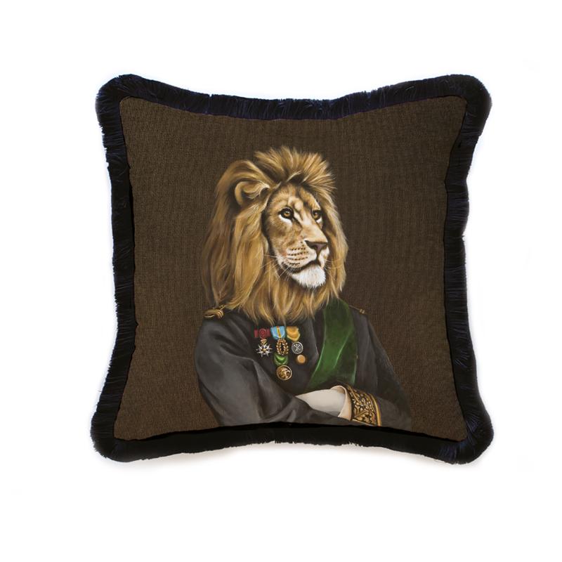 The Sovereign Noble: Mr. Lion Velvet Cushion