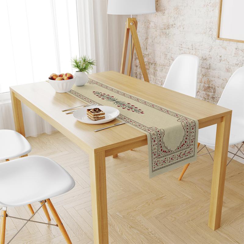 Cream Floral Fine Linen Table Runner