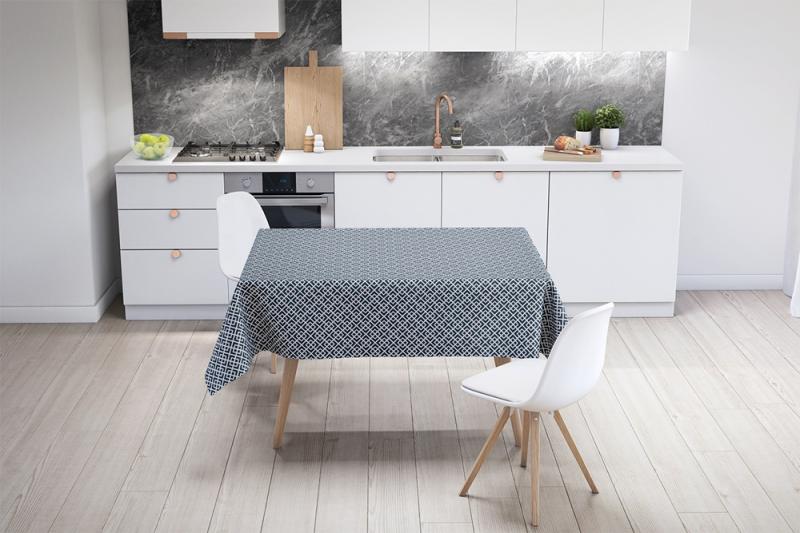 Navy Geometric Fine Linen Table Cloth