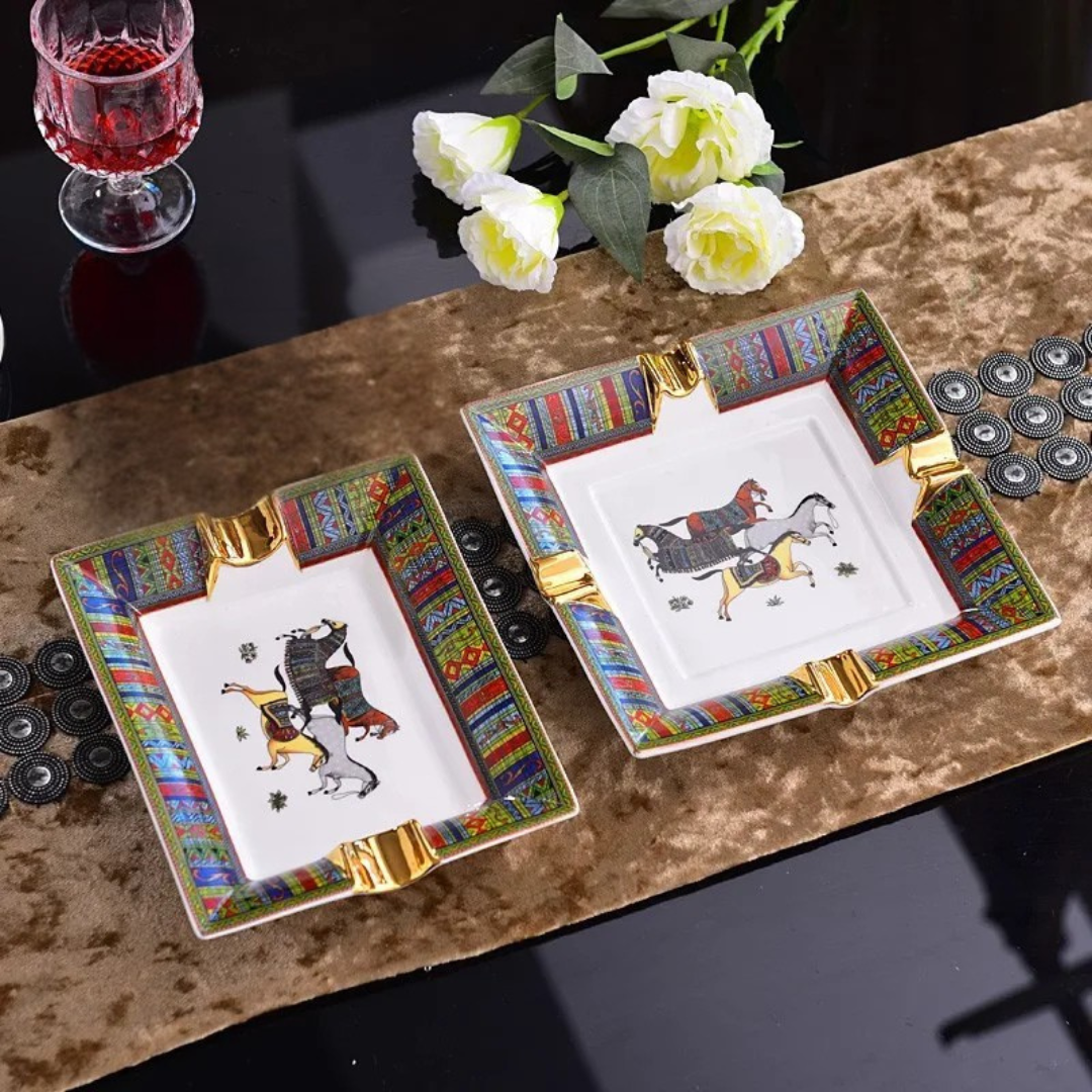 European Luxury Ceramic Cigar & Cigarette Ashtray - Decorative Home Accent