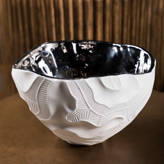 Merlin Living Nordic Matte Ceramic Bowl - Silver Electroplated Luxury Tableware