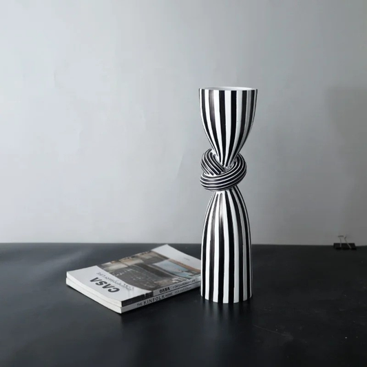 Creative Stripes Ceramic Candle Holder - Black & White Home Decor