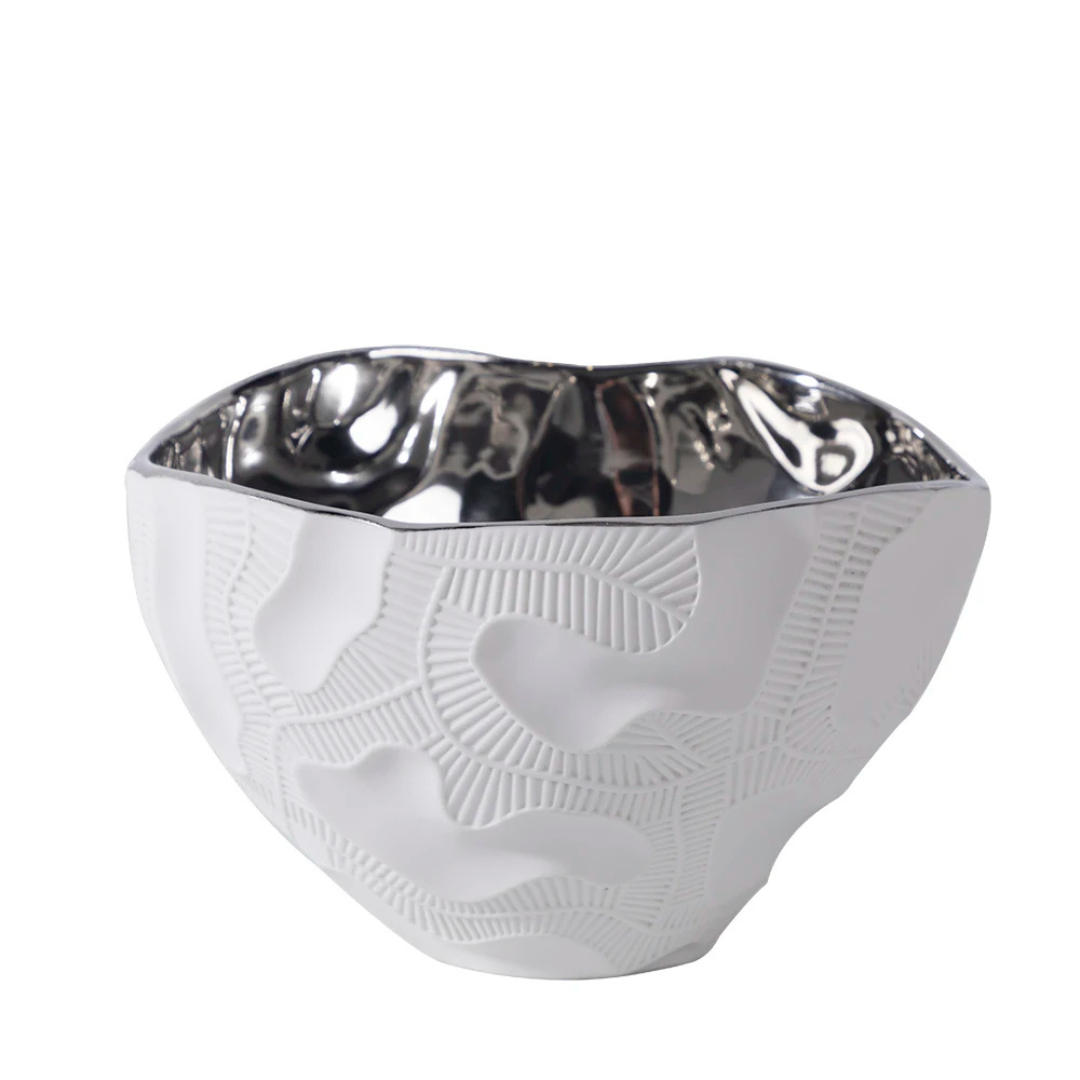 Merlin Living Nordic Matte Ceramic Bowl - Silver Electroplated Luxury Tableware