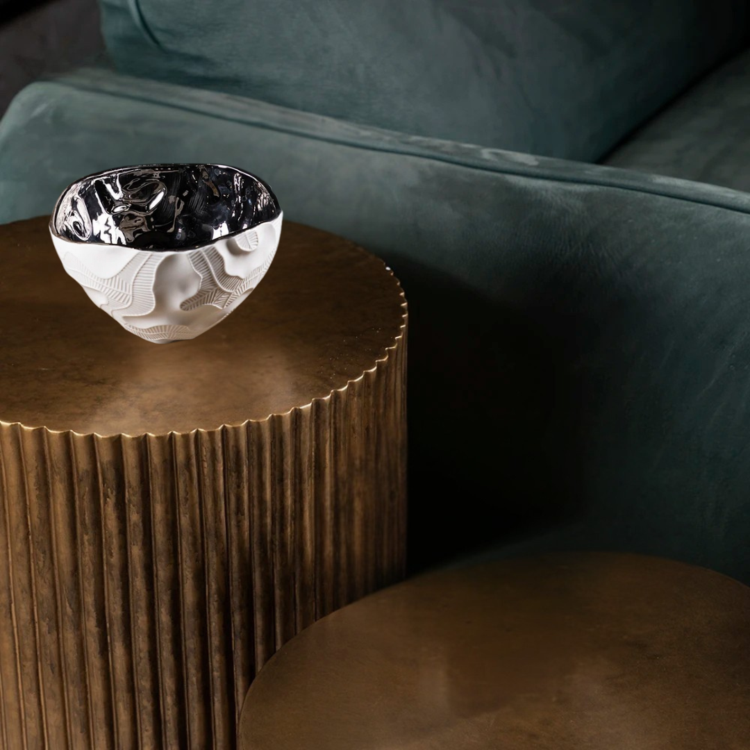 Merlin Living Nordic Matte Ceramic Bowl - Silver Electroplated Luxury Tableware