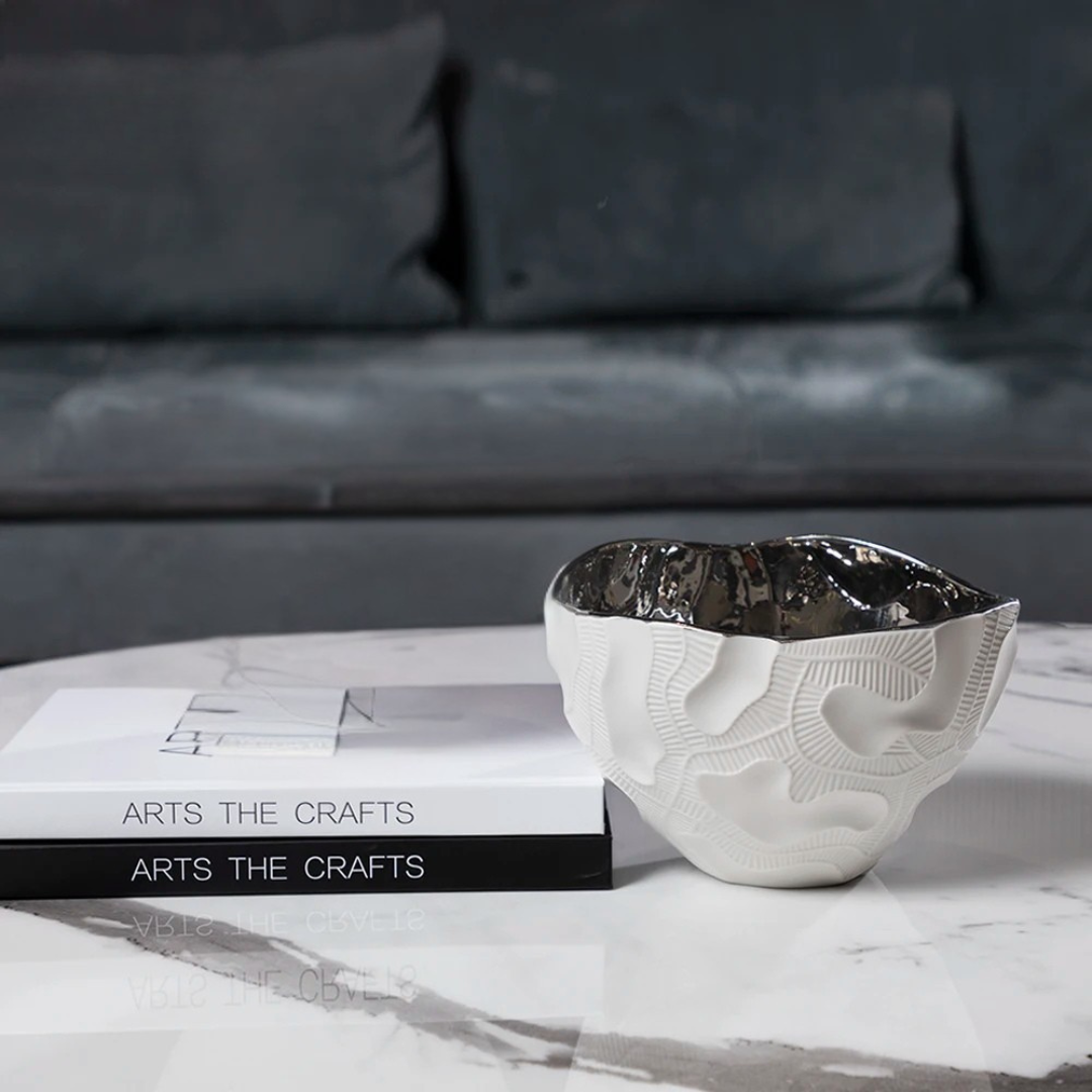 Merlin Living Nordic Matte Ceramic Bowl - Silver Electroplated Luxury Tableware