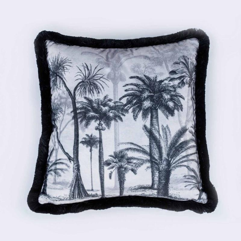 Black Palm Velvet Cushion