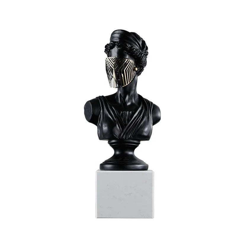 Modern Resin Venus Roman Masked Statue — Elegant Home Decor Sculpture (black & white)