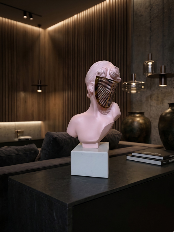 [PINK] Modern Resin Venus Roman Masked Statue With Marble - Elegant Home Decor Sculpture