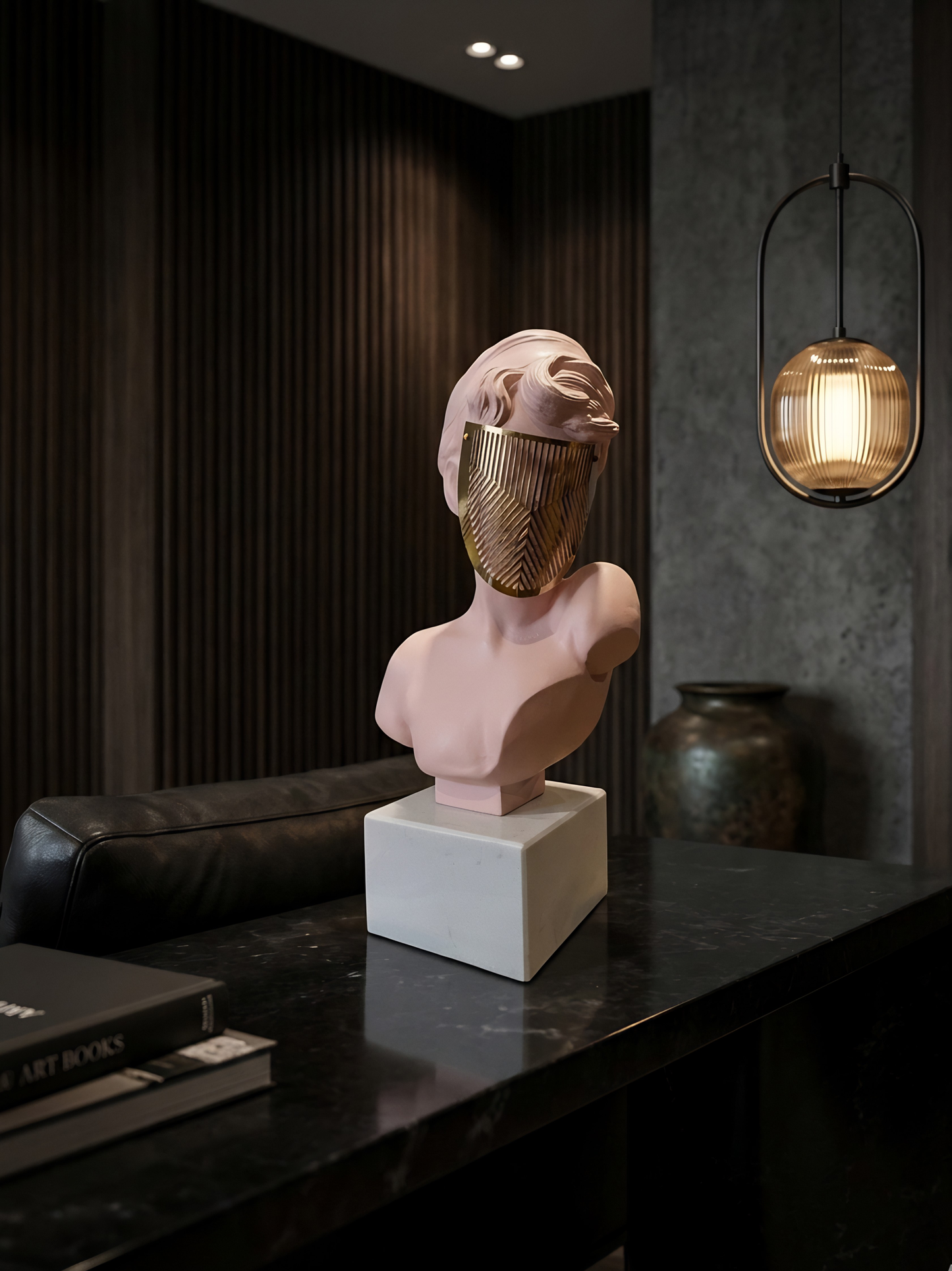[PINK] Modern Resin Venus Roman Masked Statue With Marble - Elegant Home Decor Sculpture