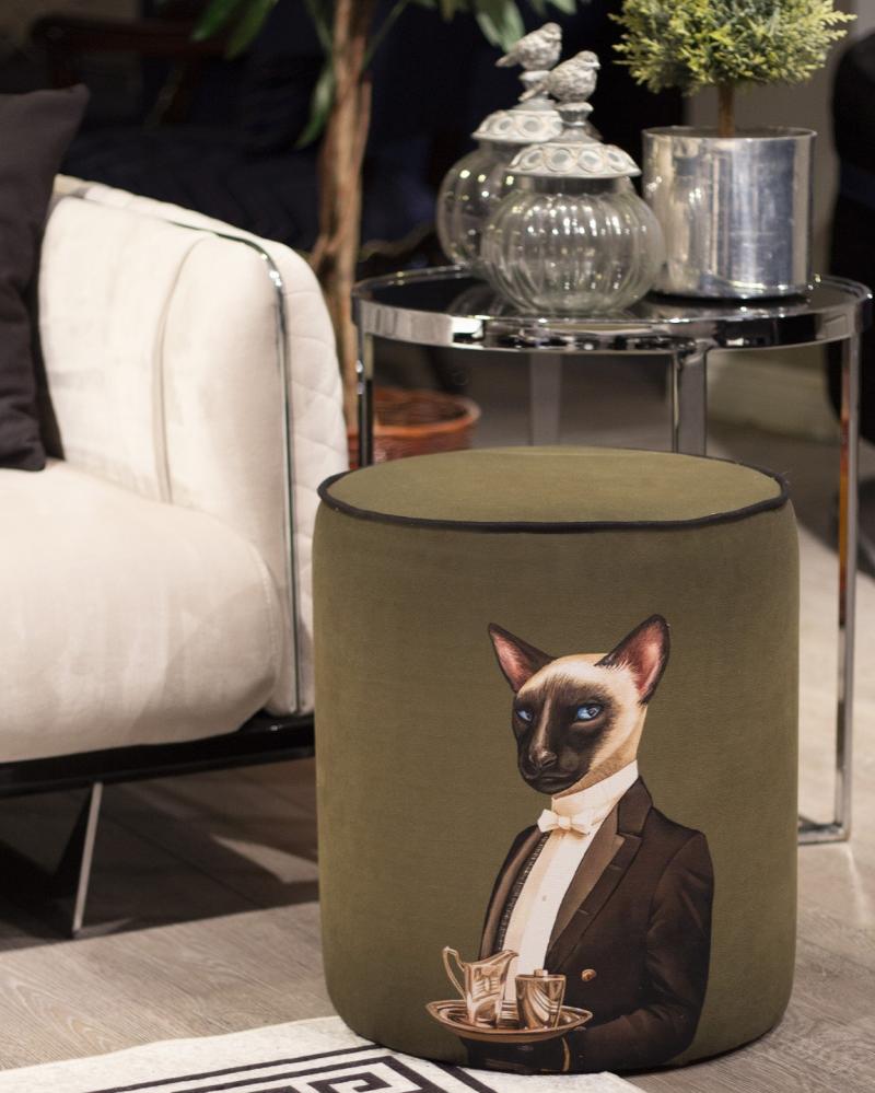The Elegant Attendant: Mr. Cat Suede Pouf