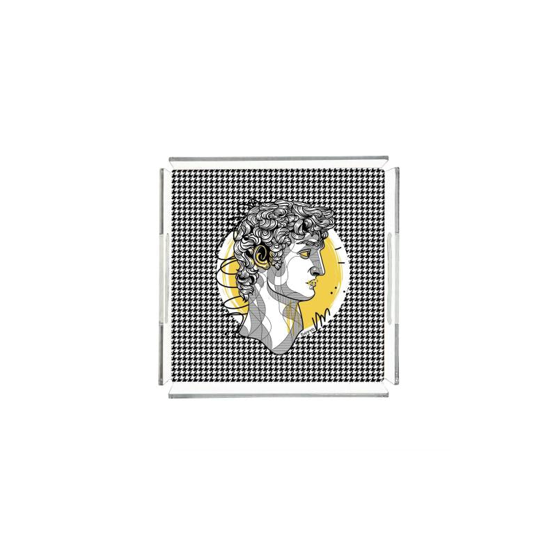 Luxury Plexy Tray - Renaissance David & Monochrome Houndstooth