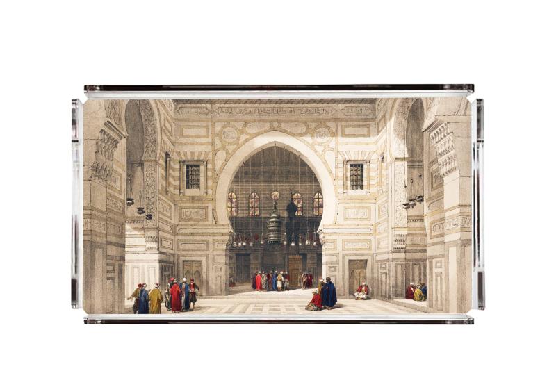 Cream Ottoman Social Scene Plexy Tray