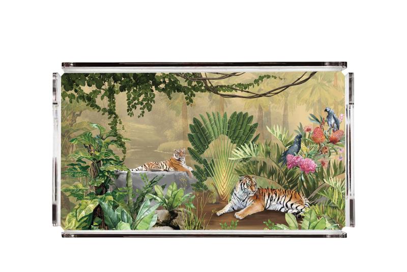 Green Tropical Tiger & Parrot Plexy Tray