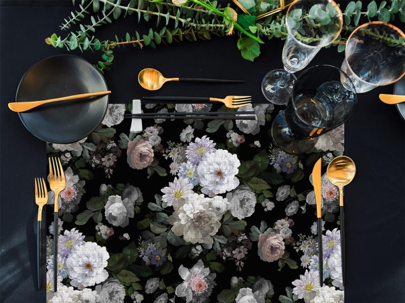 Black Flower Design Placemat Set