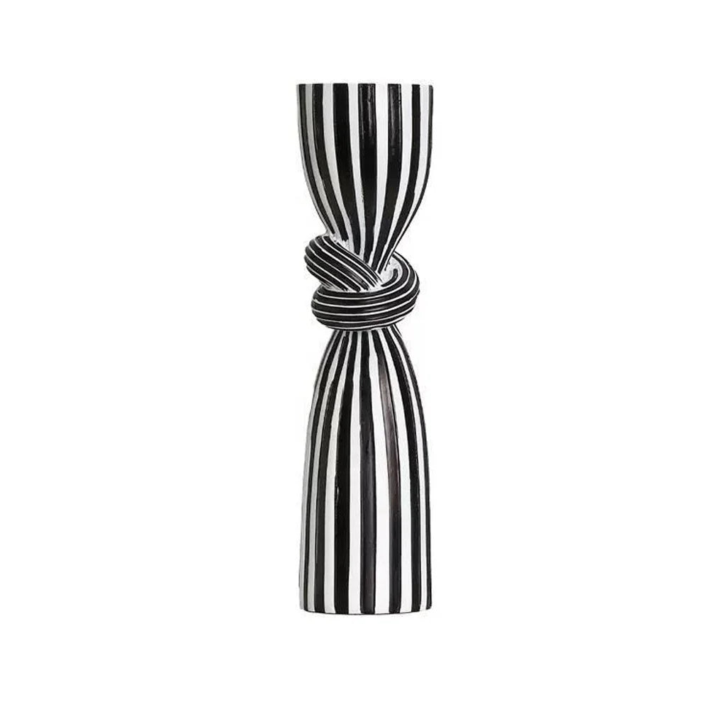 Creative Stripes Ceramic Candle Holder - Black & White Home Decor