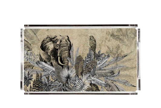 Multicoloured Elephant & Parrot Plexy Tray