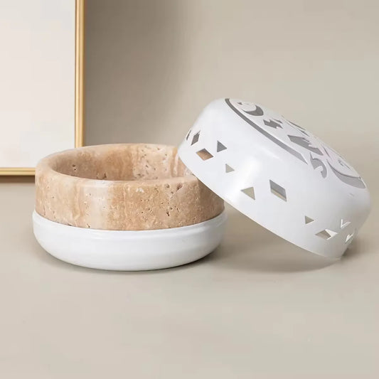 Natural Marble Incense Burner - Black / White Decorative Bakhoor Holder