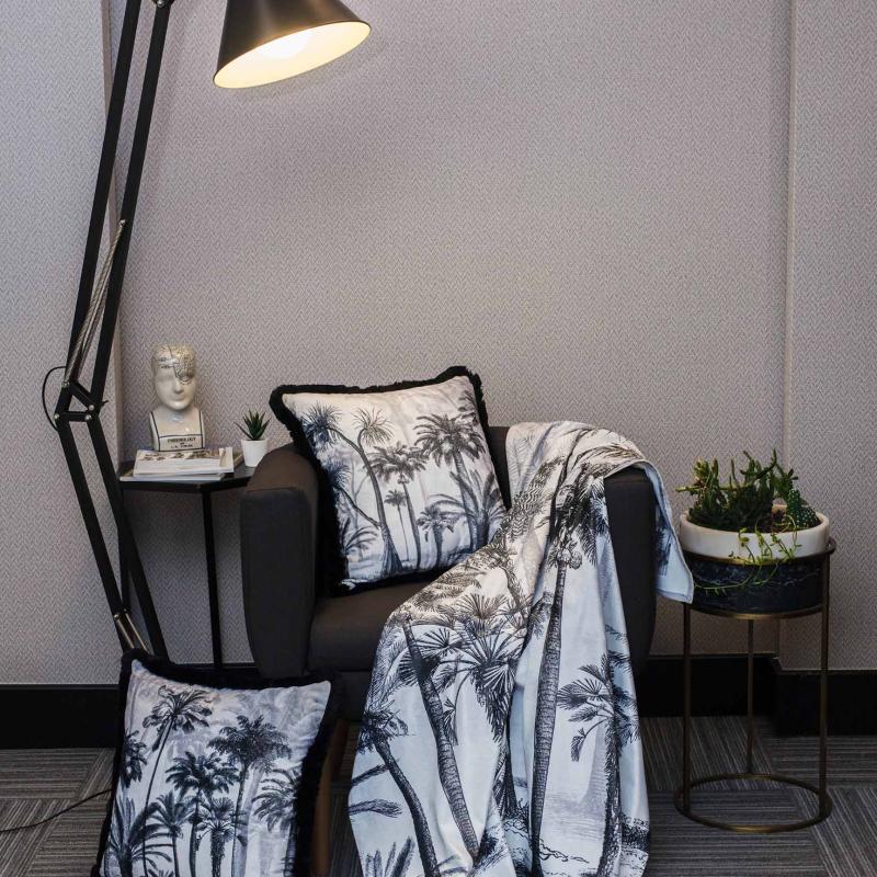 Black Palm Velvet Cushion