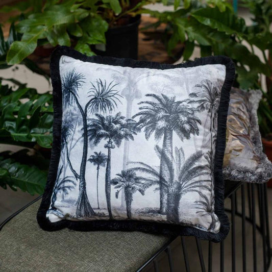 Black Palm Velvet Cushion