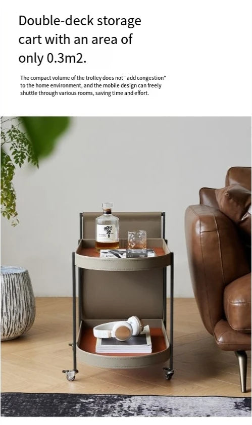 Luxury U Saddle Leather Side Table - Modern Round Stainless Steel Accent Table
