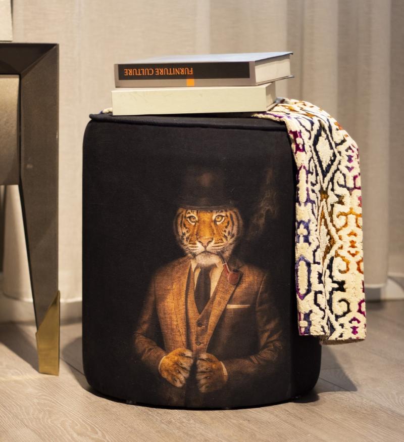 The Bold Visionary: Mr. Tiger Suede Pouf
