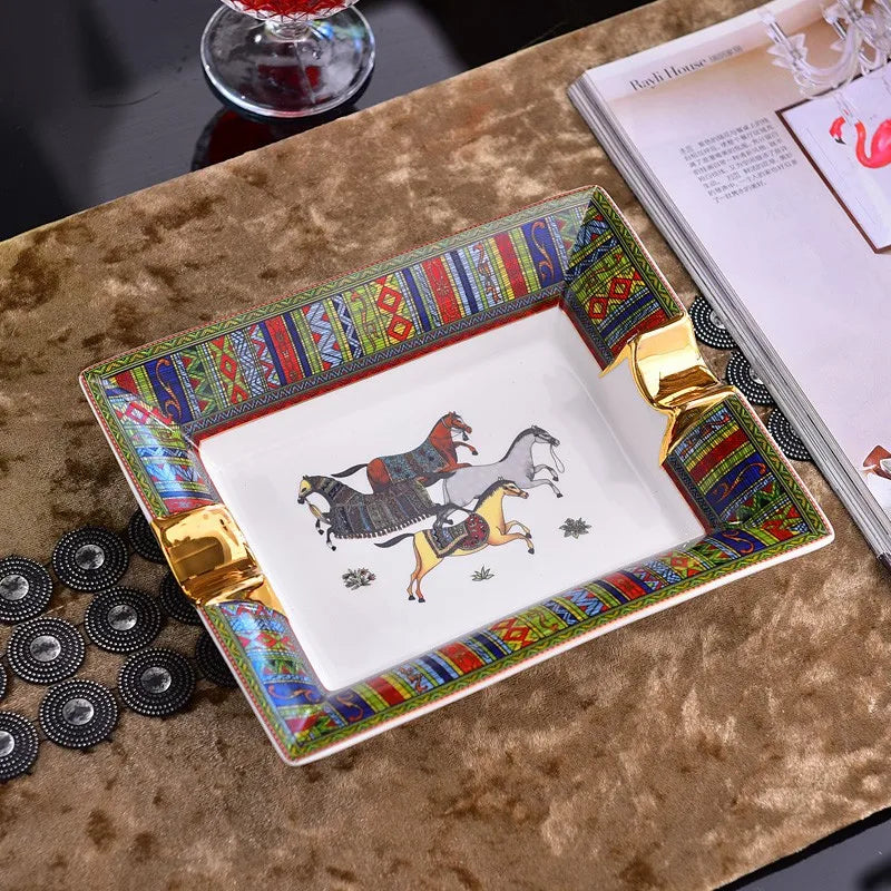 European Luxury Ceramic Cigar & Cigarette Ashtray - Decorative Home Accent