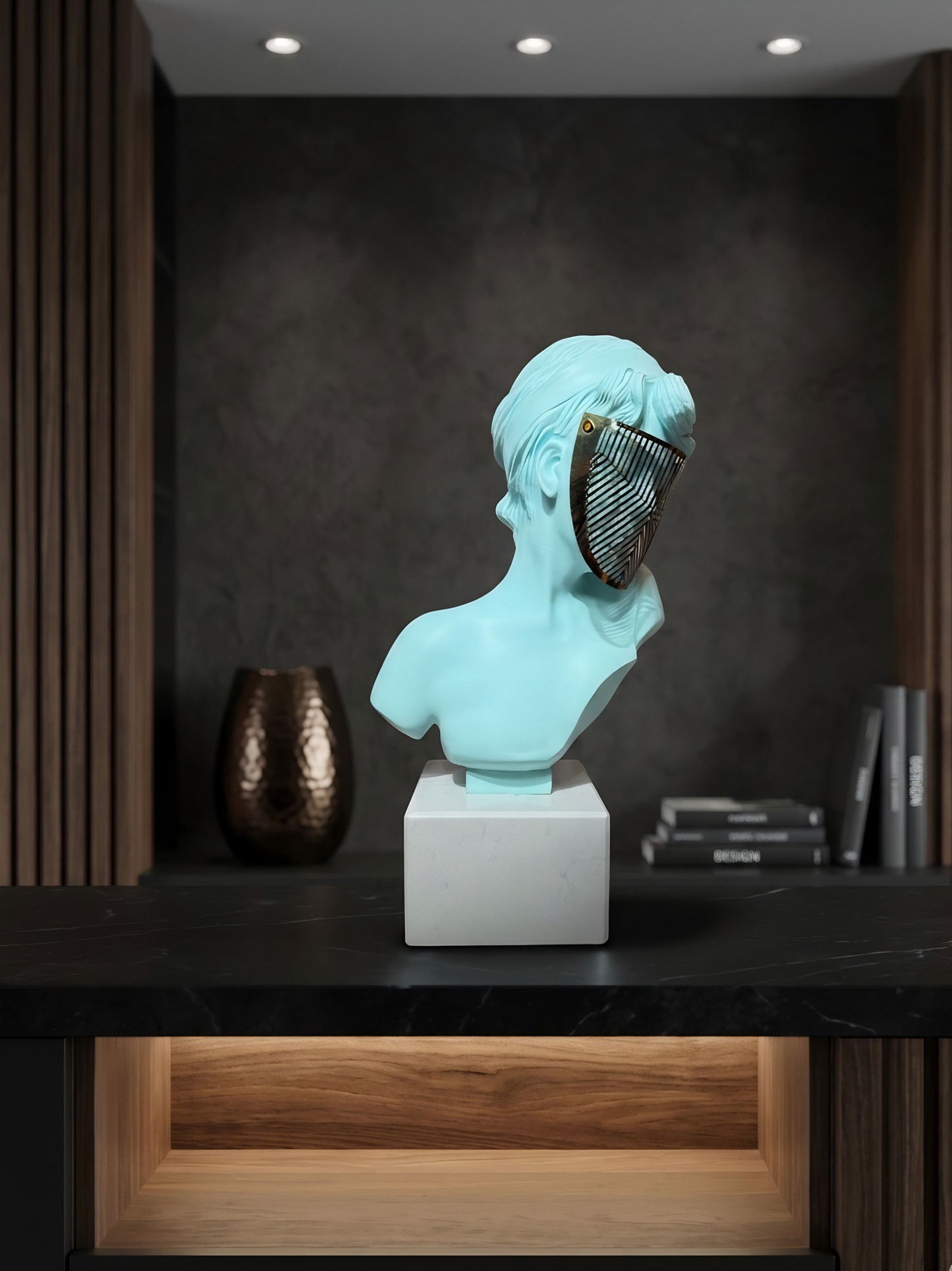 [LIGHT BLUE] Modern Resin Venus Roman Masked Statue With Marble- Elegant Home Decor Sculpture