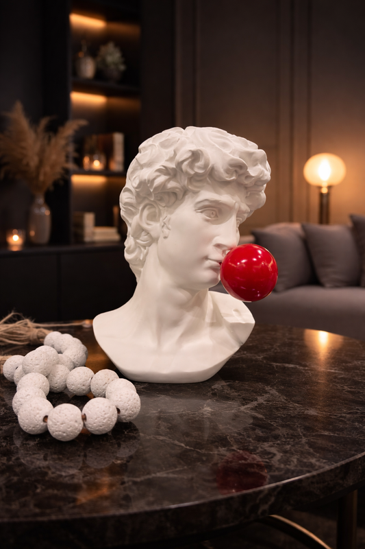 Modern Classical David Bust Statue with Red Bubblegum