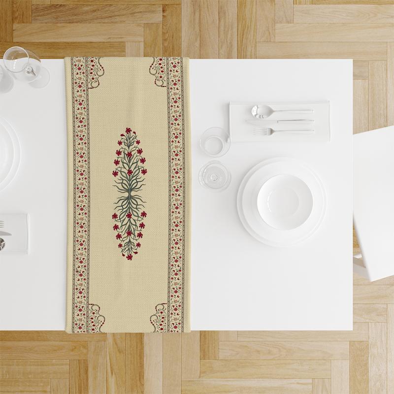 Cream Floral Fine Linen Table Runner