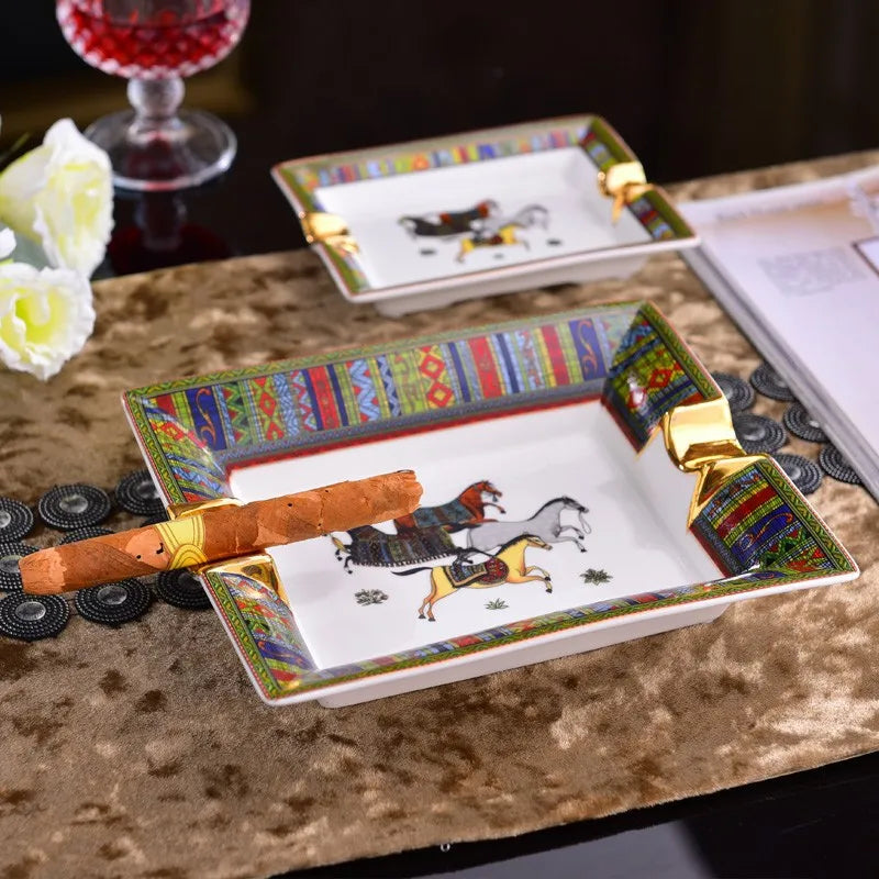 European Luxury Ceramic Cigar & Cigarette Ashtray - Decorative Home Accent