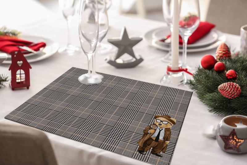 Luxury Fine Linen Placemats - Distinguished Teddy Bear Set
