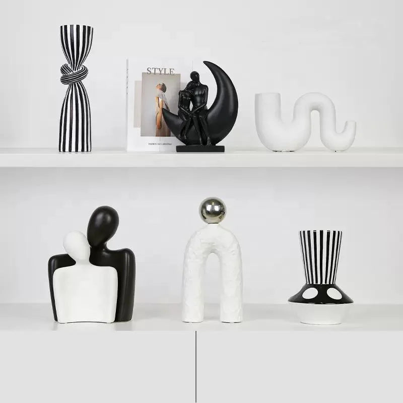 Creative Stripes Ceramic Candle Holder - Black & White Home Decor