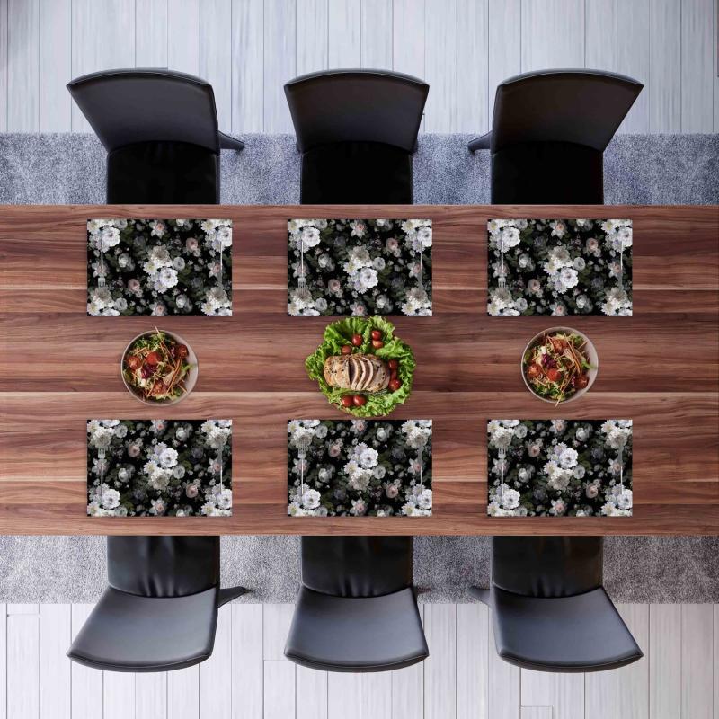 Black Flower Design Placemat Set