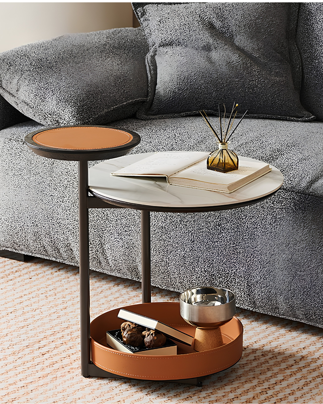 Light Luxury Sintered Stone Coffee Table – Modern Round Metal Accent Table