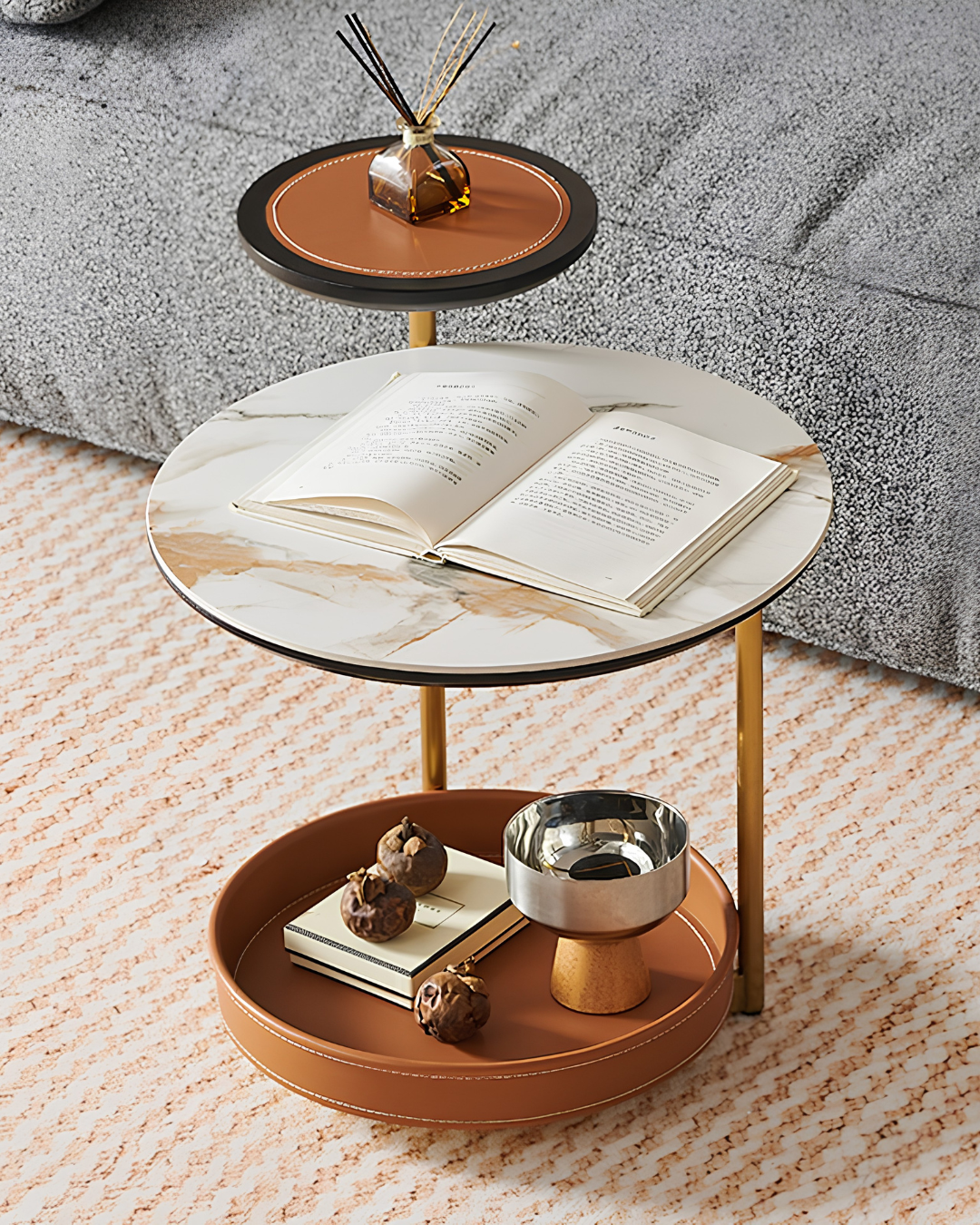 Light Luxury Sintered Stone Coffee Table – Modern Round Metal Accent Table