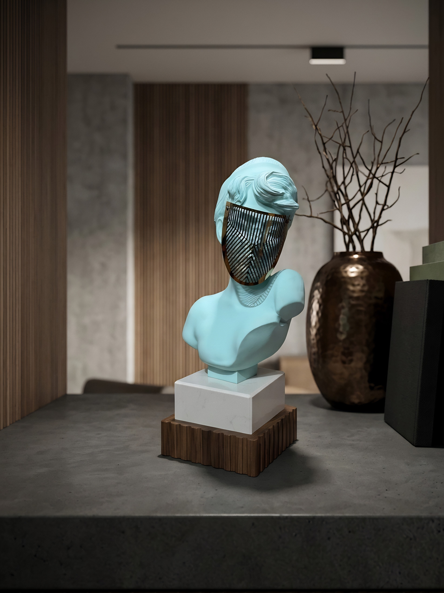 [LIGHT BLUE] Modern Resin Venus Roman Masked Statue With Marble- Elegant Home Decor Sculpture