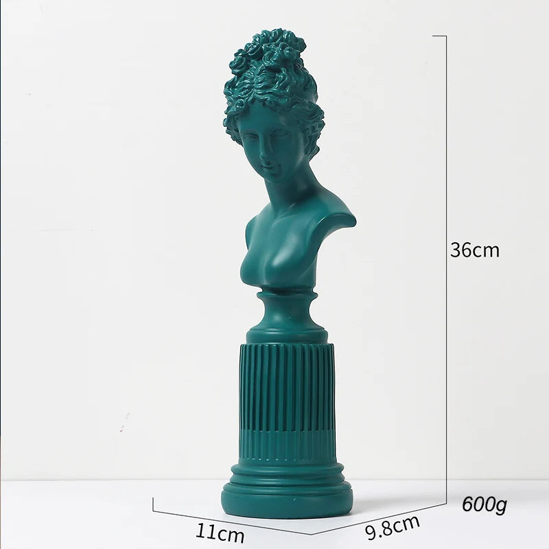 Custom 36cm Resin Greek Goddess Bust Statue — Moutarde / White / Navy / Black Elegant Decor