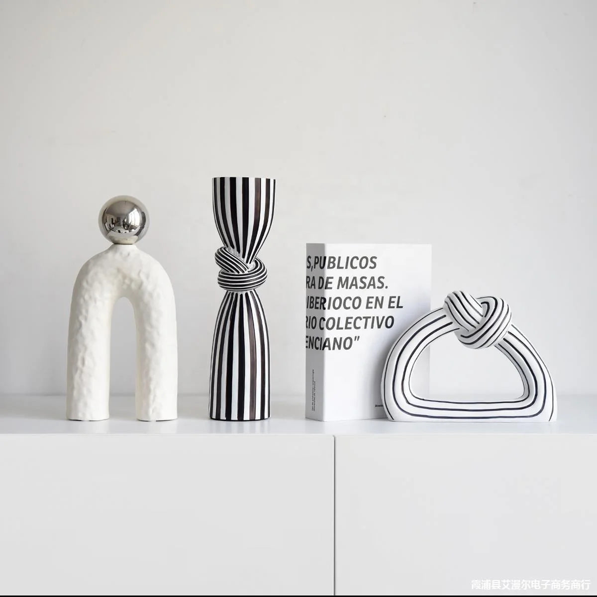 Creative Stripes Ceramic Candle Holder - Black & White Home Decor