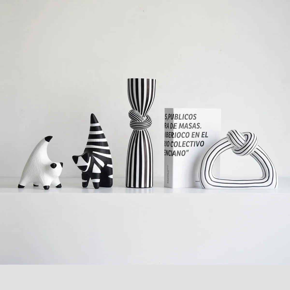 Creative Stripes Ceramic Candle Holder - Black & White Home Decor