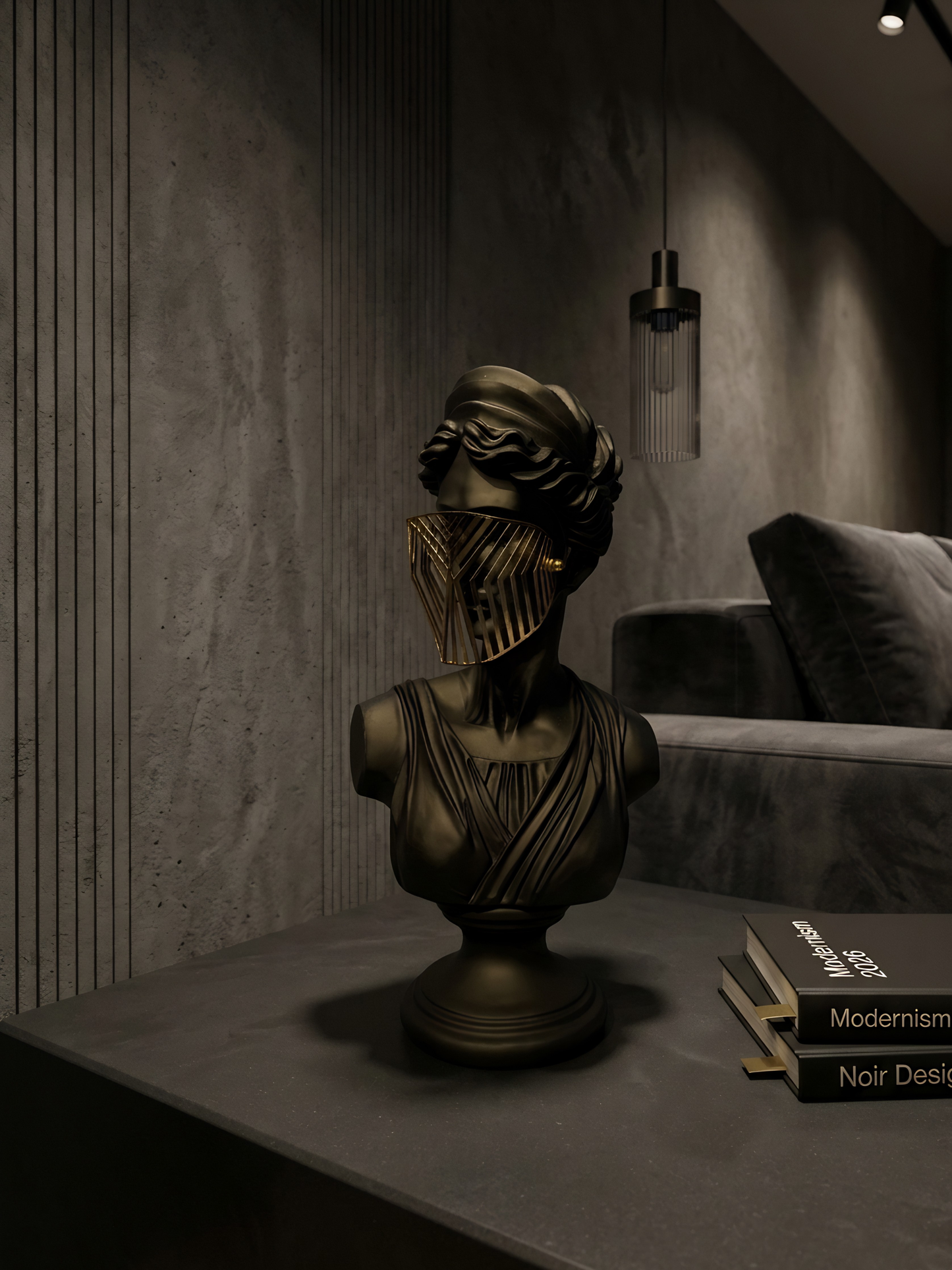 [BLACK] Modern Resin Venus Roman Masked Statue With and Without Marble- Elegant Home Decor Sculpture